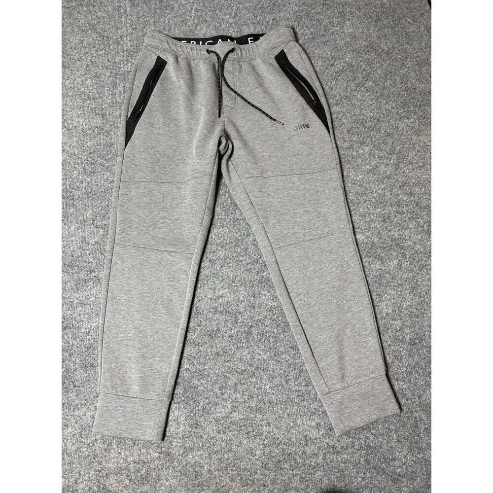 American Eagle Sweatpants Mens M Gray Jogger Elastic Waist Zip Pockets Athletic